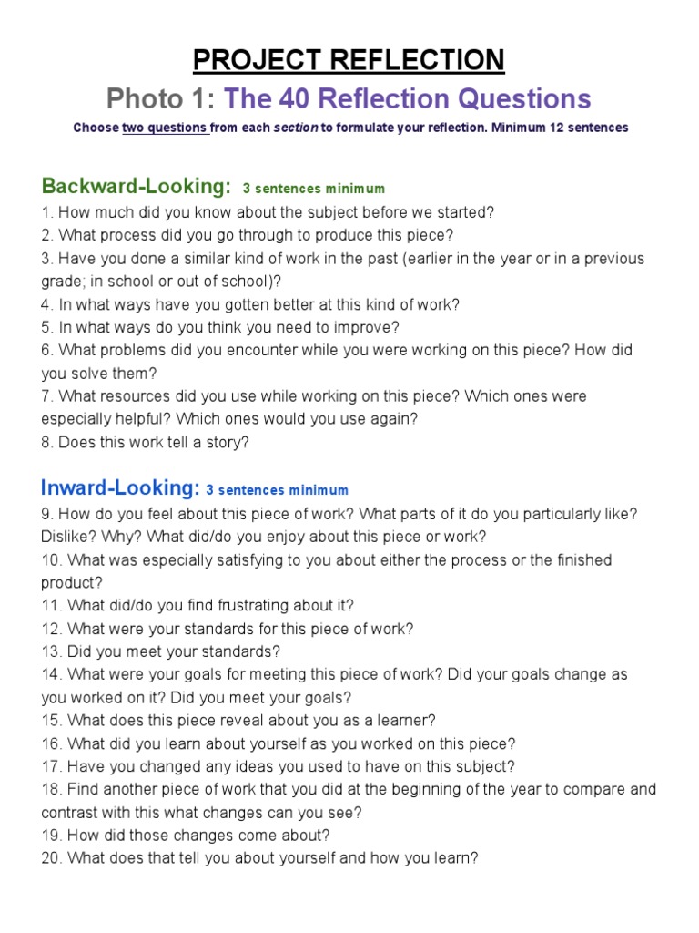 Photo 1:: The 40 Reflection Questions | PDF | Career & Growth