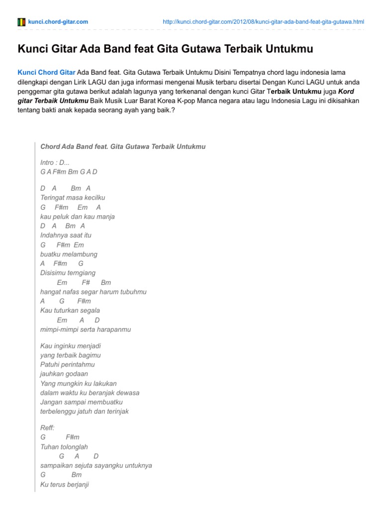 Kunci Gitar Ada Band Feat Gita Gutawa Terbaik Untukmu Pdf