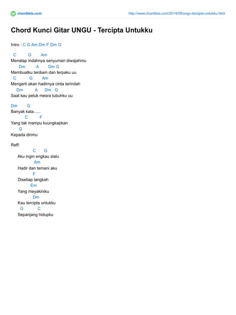 Chord Kunci Gitar Ungu Tercipta Untukku