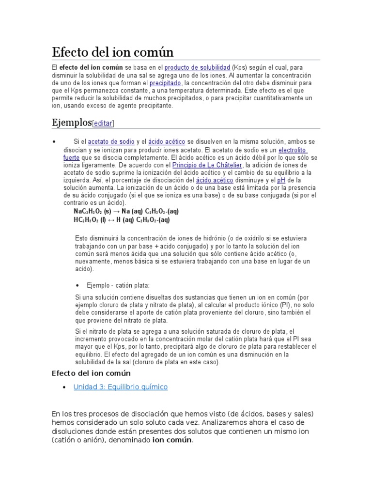 Efecto Del Ion Común Solubilidad Química analítica