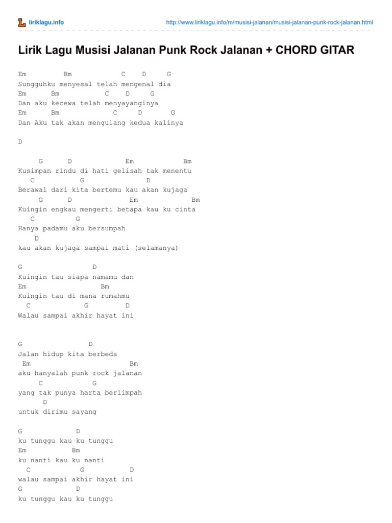 Lirik Lagu Musisi Jalanan Punk Rock Jalanan Chord Gitar