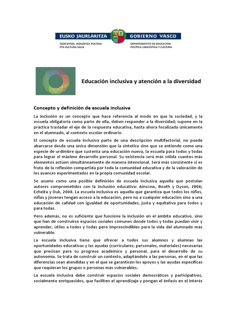 Educación Inclusiva y Diversidad Escolar | PDF | Desigualdad social ...