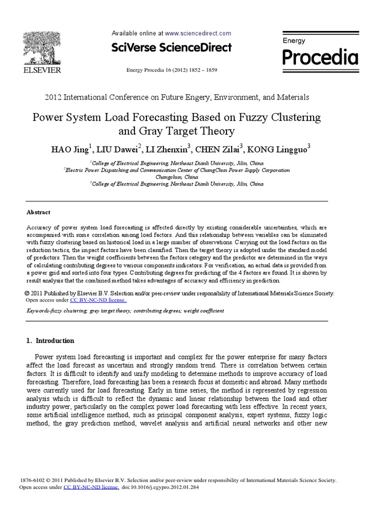Power System Load Forecasting Based On Fuzzy Clustering and Gray Target ...