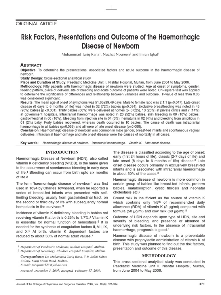 Risk Factors, Presentations, and of Vitamin K Deficiency
