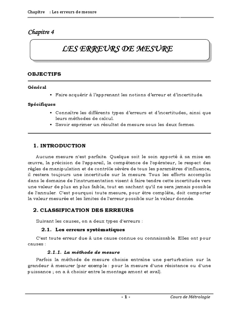Erreurs et Incertitudes en Métrologie | PDF | Erreur de mesure | Champ ...