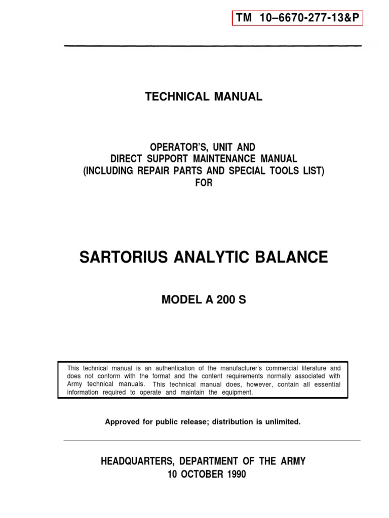 Sartorius A 200 S Analytic Balance Service Manual PDF PDF