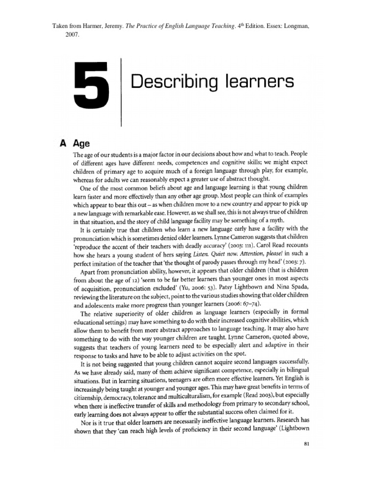 Taken from harmer jeremy the practice of english language teaching 4