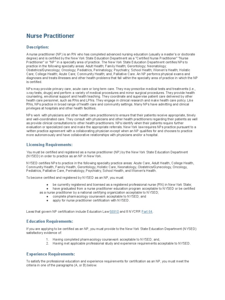 New York Nurse Practitioner Licensing Guide | PDF | Nurse Practitioner ...