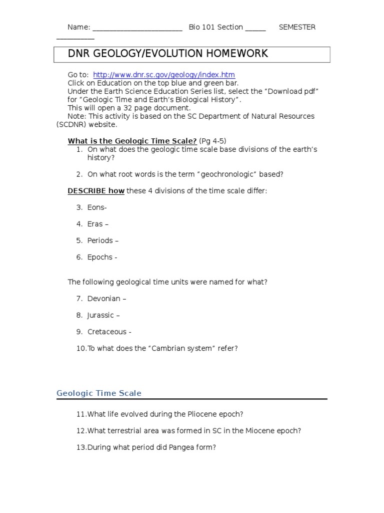 Geologic Time and Evolution Homework Guide | PDF | Geologic Time Scale ...