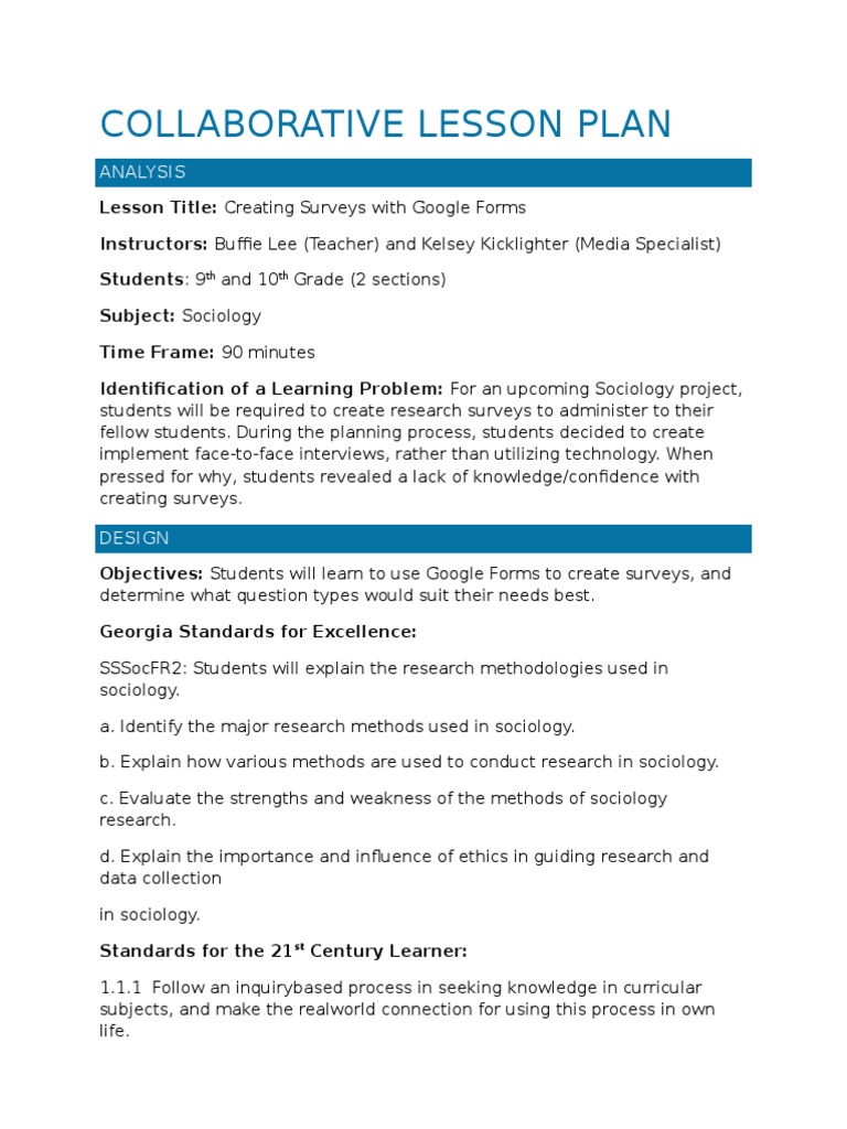 Collaborative Lesson Plan | PDF | Lesson Plan | Evaluation