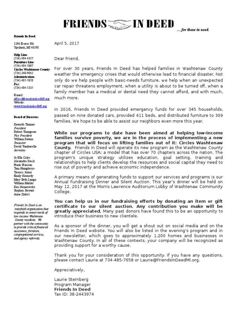 silent auction solicitation letter 2017 2nd draft Fundraising Poverty