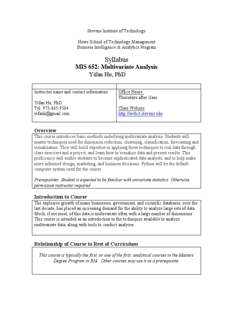 Multivariate Analysis Course | PDF | Homework | Test (Assessment)