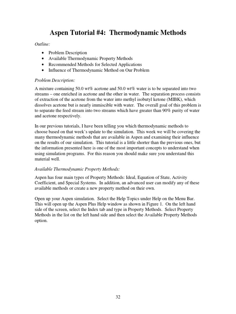 Aspen - Tutorial - Unit - 4-Thermodynamic Methods PDF | PDF | Science ...