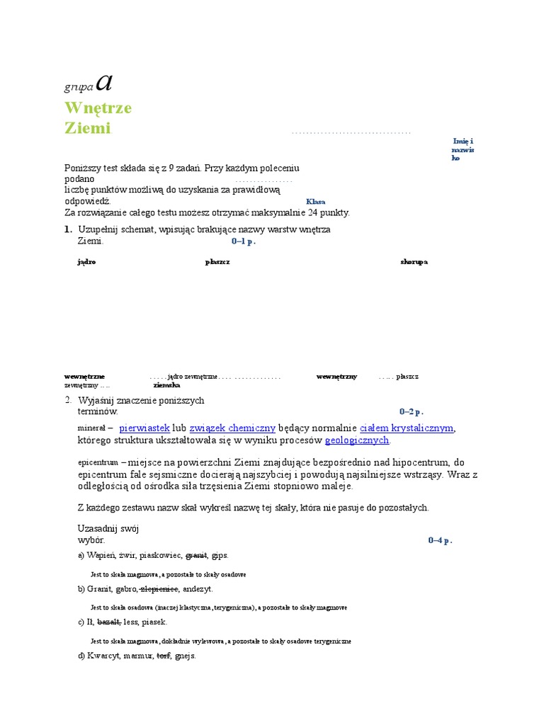 Procesy Endogeniczne Sprawdzian Nowa Era Wnetrze Ziemi Procesy Endogeniczne | PDF