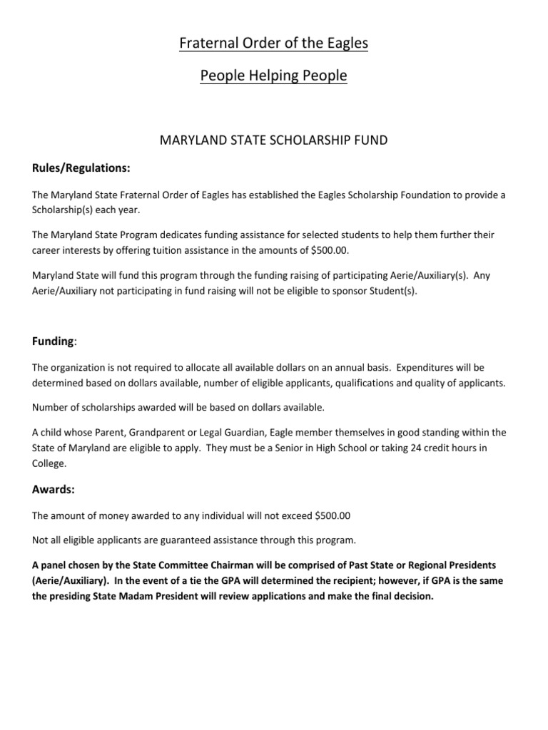 Fraternal Order of The Eagles Scholarship Application | PDF | Course ...