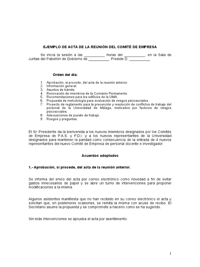 Ejemplo De Acta De Reunion Del Comite De Empresa Comisión Europea