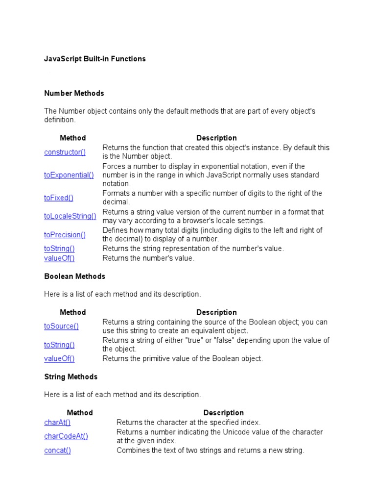 JavaScript Built-In Functions | PDF | Boolean Data Type | Html Element