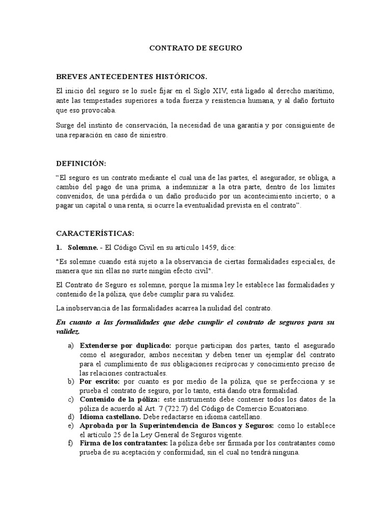 Contrato de Seguro | PDF | Póliza de seguros | Riesgo financiero