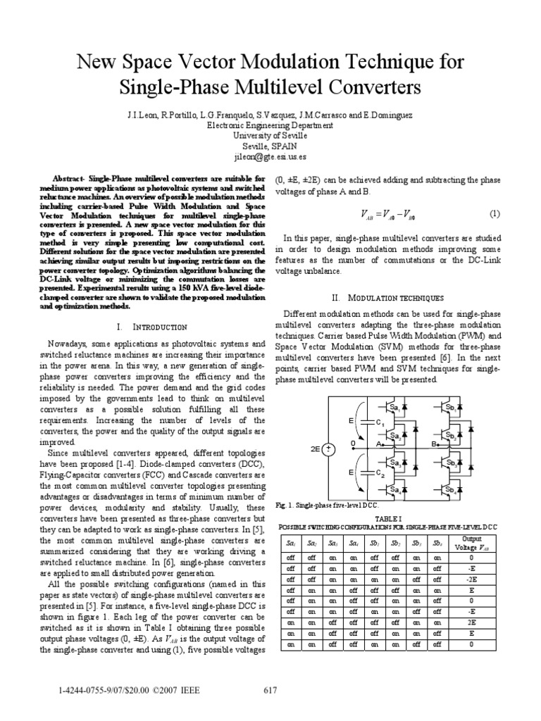New Space Vector Modulation Technique For Single-Phase Multilevel ...