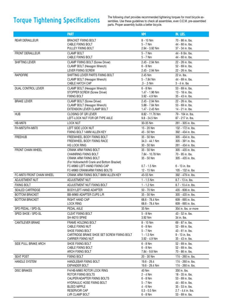 Shimano Bike General Torque Specs.pdf