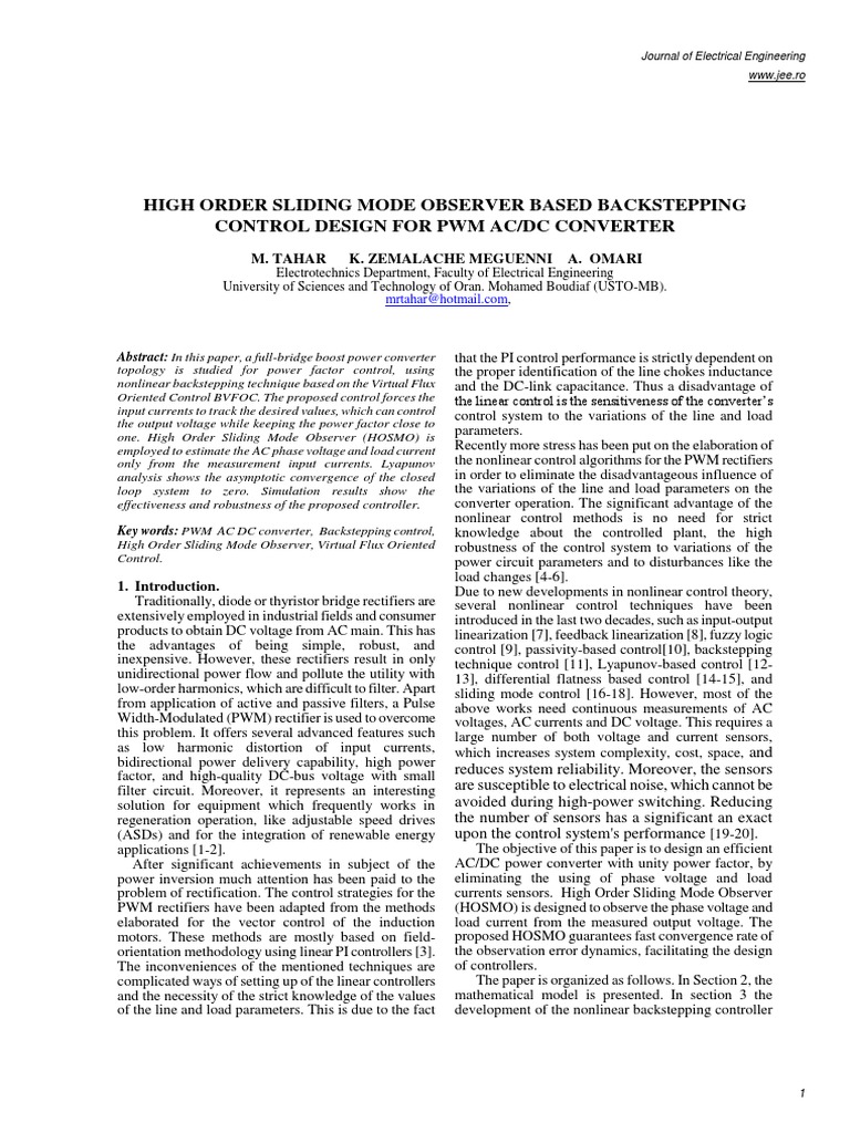 High Order Sliding Mode Control for PWM Converter | PDF | Control ...