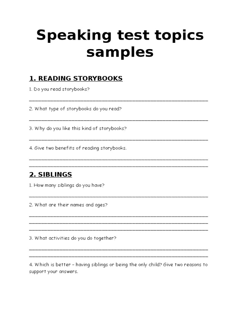 Speaking Test Topics and Questions | PDF