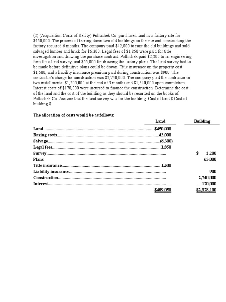 Cost Allocation for Realty Acquisition | PDF | Technology & Engineering