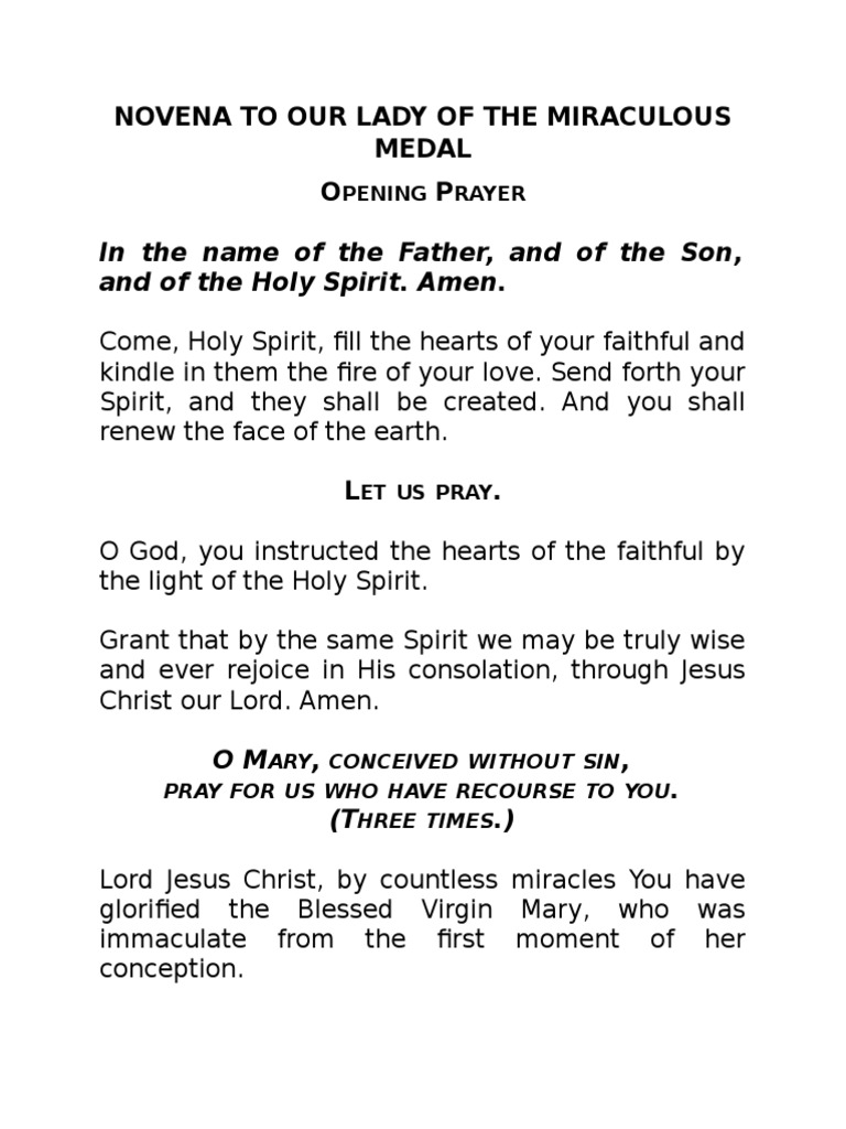 Novena to Our Lady of the Miraculous Medal