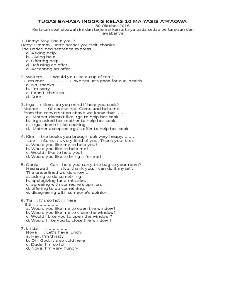 Contoh Soal Offering Help Essay