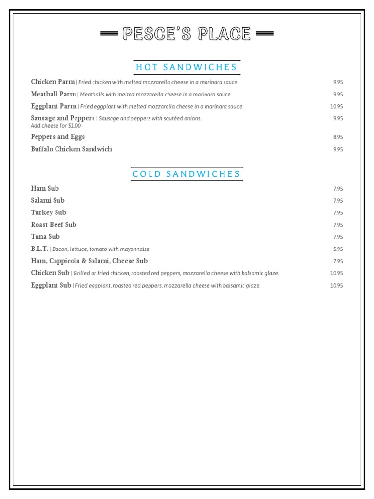 Hot and Cold Sandwiches Menu | PDF