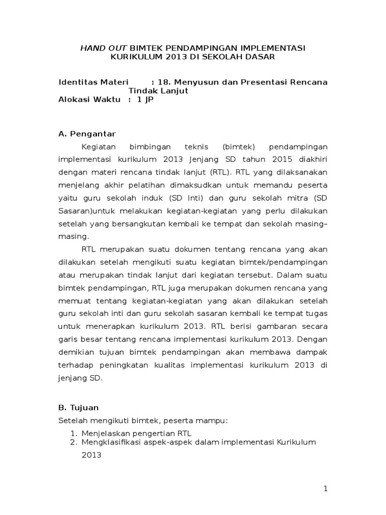 Handout Rencana Tindak Lanjut