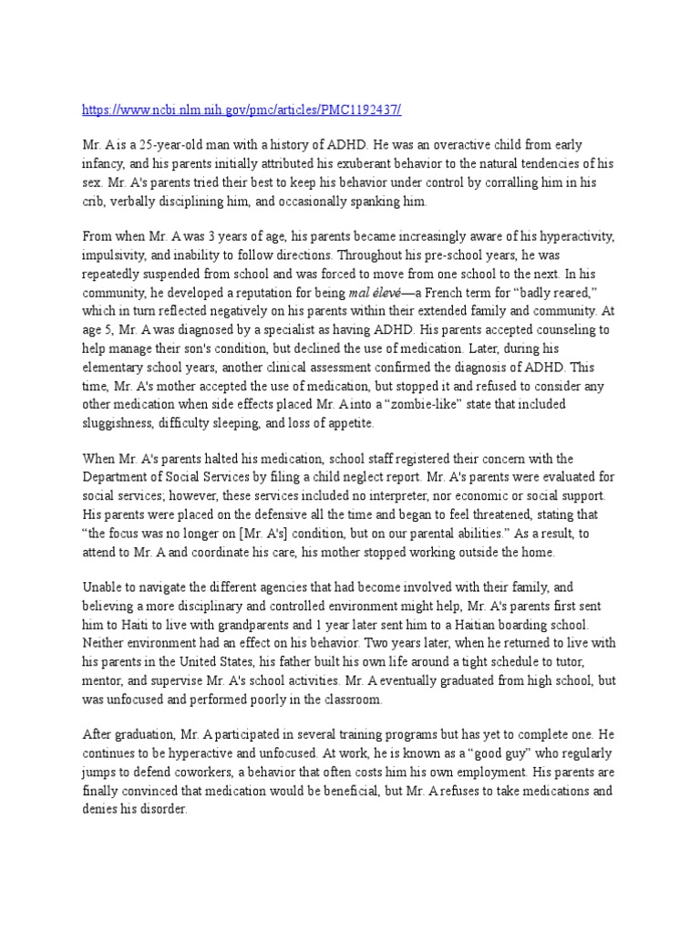 Case Adhd Attention Deficit Hyperactivity Disorder Medical