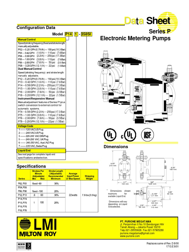 Dosing Pump Milton Roy P Series.pdf Polyvinyl Chloride Building