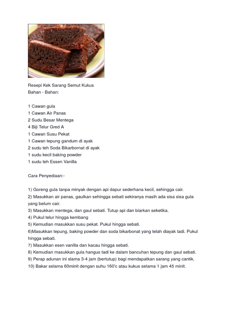 Kek Sarang Semut Kukus Pdf