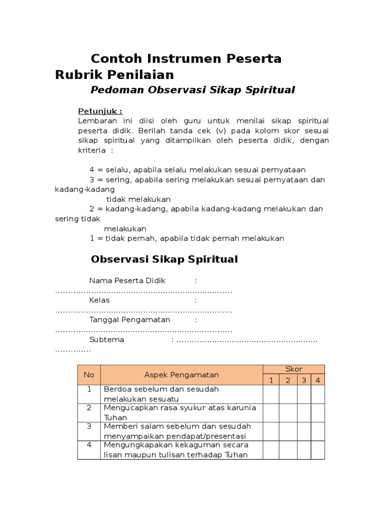 006 Contoh Instrumen Beserta Rubrik Penilaian