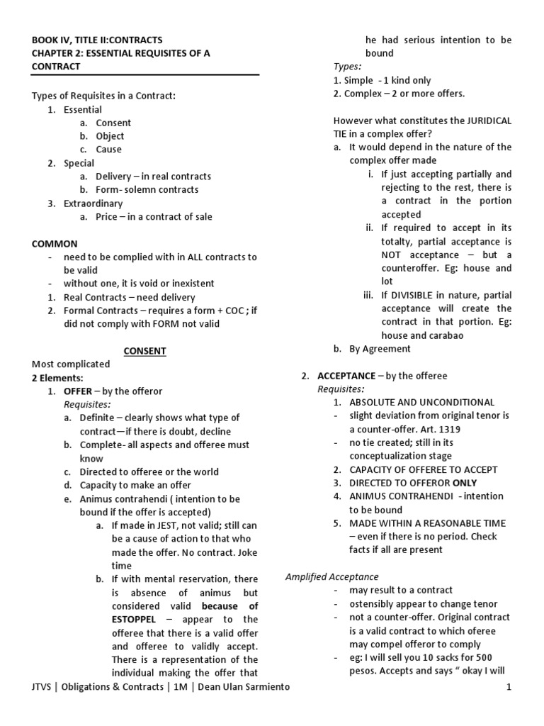 CONT Chapter 2 Essential Requisites (1).pdf Offer And Acceptance