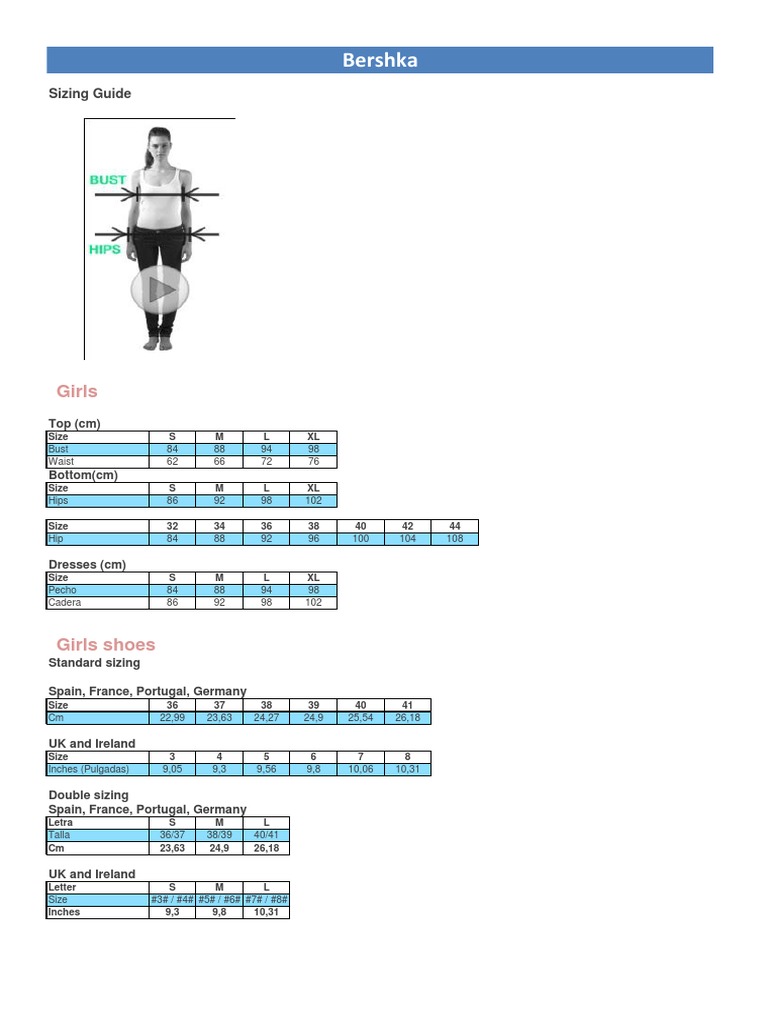 Bershka Jeans Size Chart