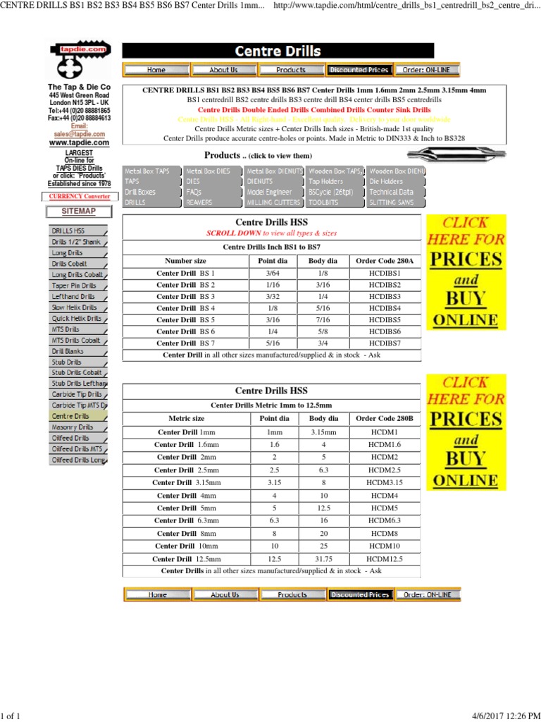Bs Centre Drills Cutting Tools Woodworking