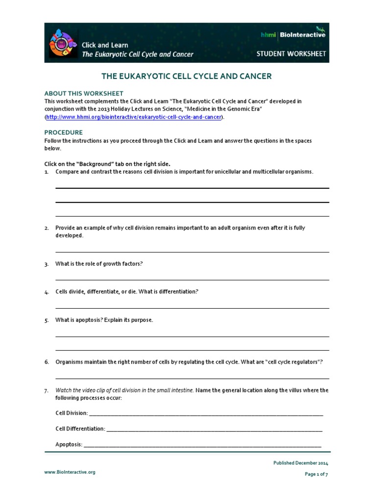 Cellcycle-Worksheet.pdf | Earth & Life Sciences | Life Sciences