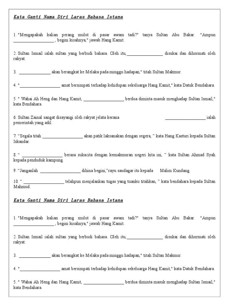 Kata Ganti Nama Diri Laras Bahasa Istana Pdf