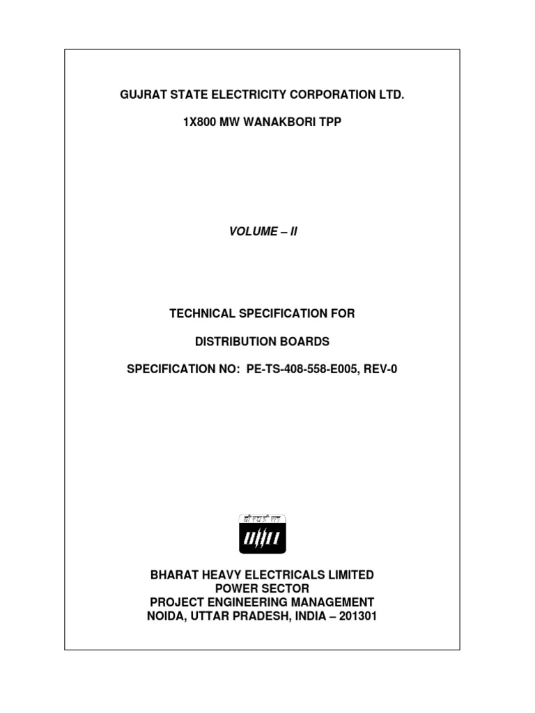 Technical Specs for Wanakbori TPP Distribution Boards | PDF ...