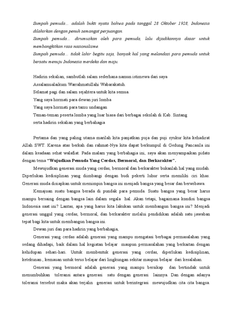 Contoh Teks Pidato Tentang Hari Sumpah Pemuda Terkait Teks