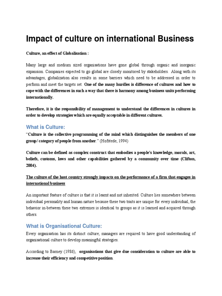 Impact Of Culture On International Business Organizational Culture Brand