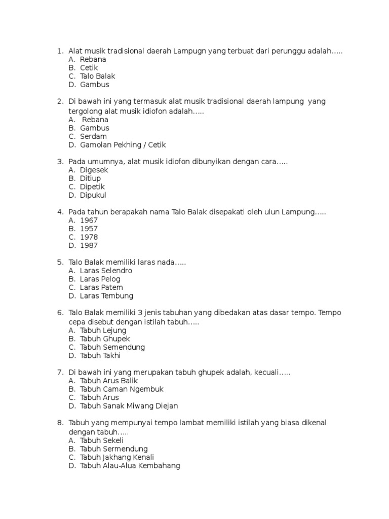 Soal Uas Seni Musik Tradisional Lampung Kelas 11 1 2