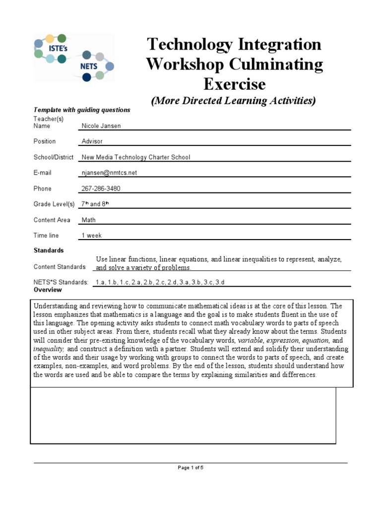 Linear Equations 8th Grade Lesson Plan | PDF | Part Of Speech ...