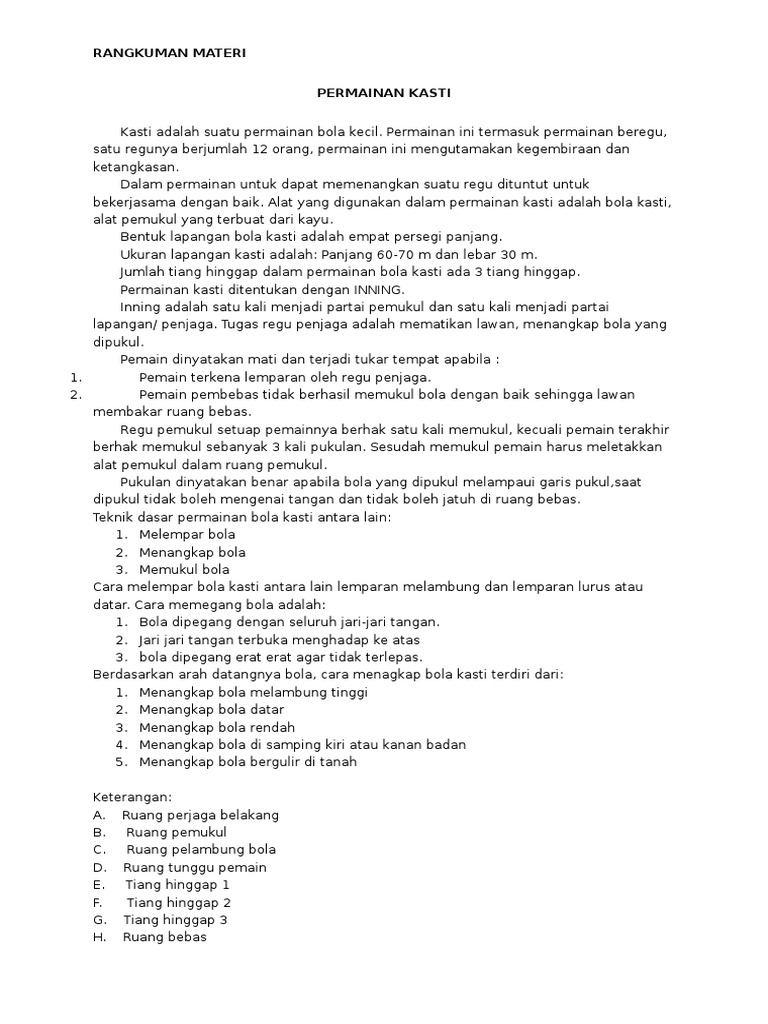 Rangkuman Materi Kasti