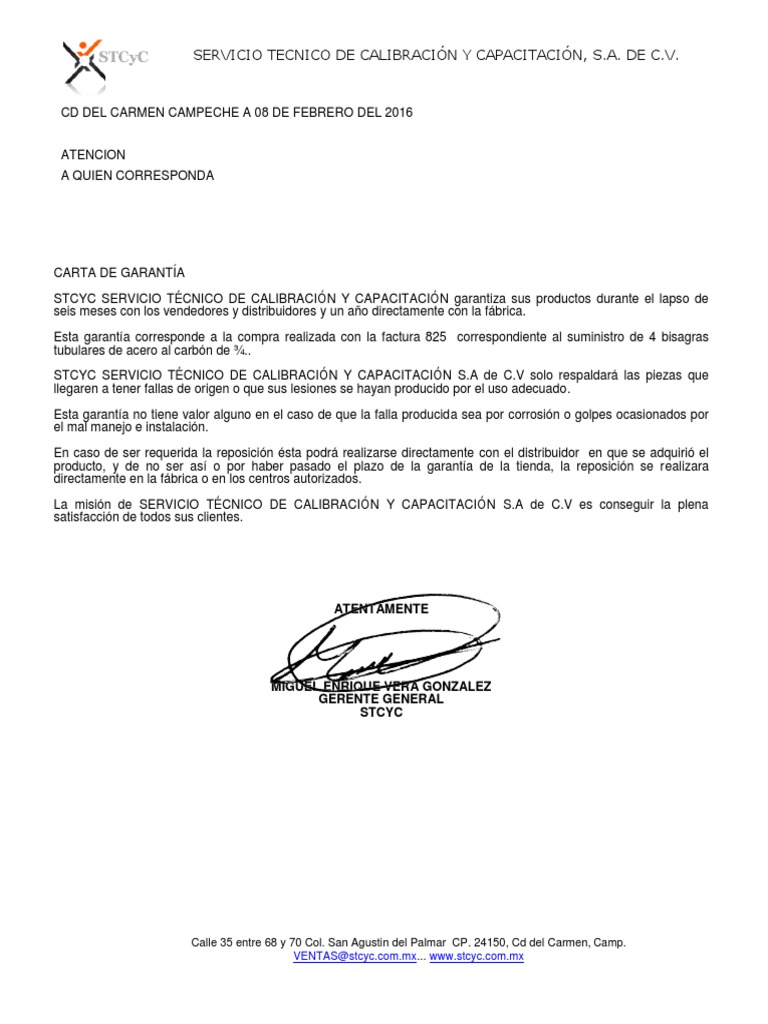 Carta de Garantia PDF