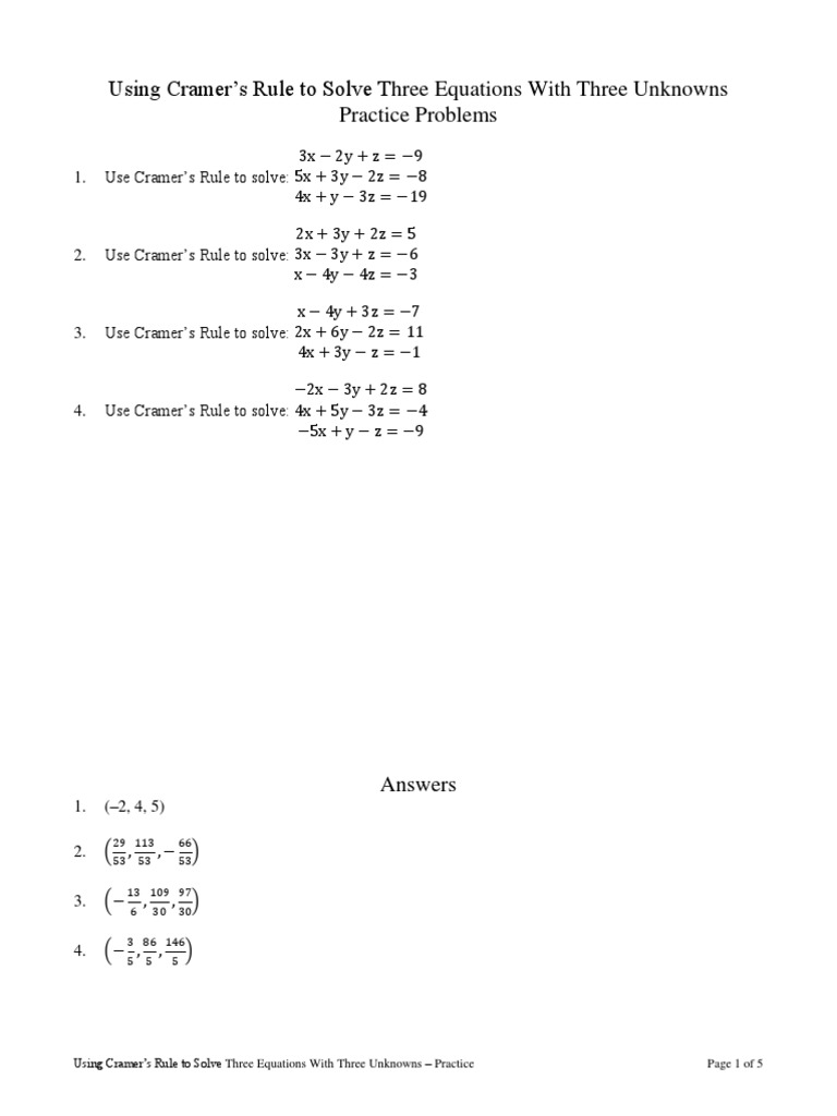 Free Printable Cramer's Rule Worksheets for Easy Learning — Learning ...