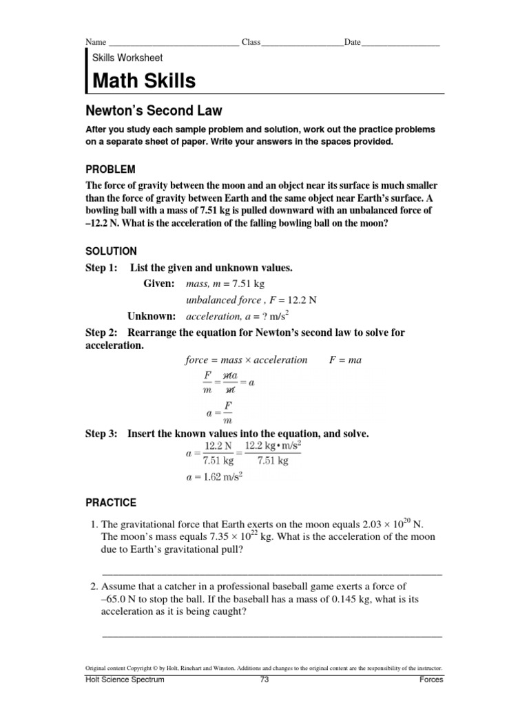 Newtons 2Nd Law Math Skills | Pdf | Gravity | Force