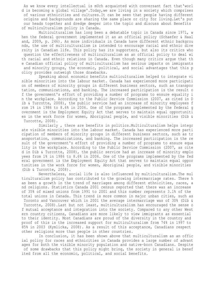 Multiculturalism In Canada Case Study